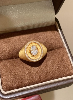 925法式轻奢重工金色拉丝八芒星盾牌戒指奢华宫廷风小众高级指环