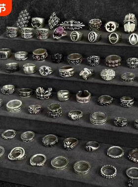 925银布艺戒指 潮款男士925银复古十字架戒指大号不掉色小众高级