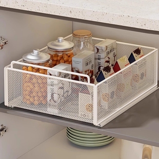 厨房下水槽置物架橱柜内可抽拉整理架调料碗碟收纳拉篮抽屉密网