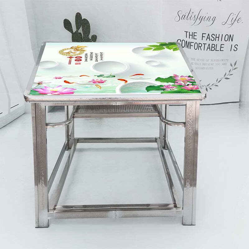 d吃饭桌子不锈钢折叠烤火桌架子家用取暖桌餐桌小户型四方餐桌子