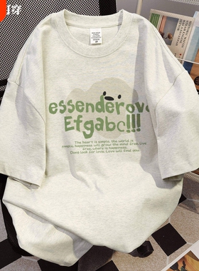 vintage美式纯棉t恤女短袖上衣服小众大码宽松半袖tee灰色白色