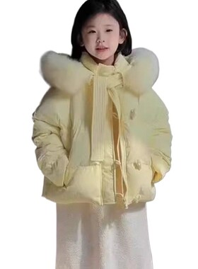 女童短款2025大毛领棉服保暖中大童冬季加厚女宝外套韩版棉衣A131