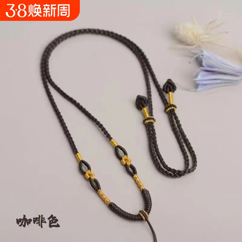 高端翡翠吊坠挂绳女款佛公玉佩平安扣脖子挂绳手工编织黄金项链绳