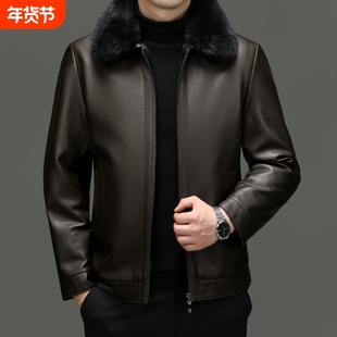 南韩加绒加厚皮衣男士外套冬装中老年人爷爷冬季保暖立领皮夹克男