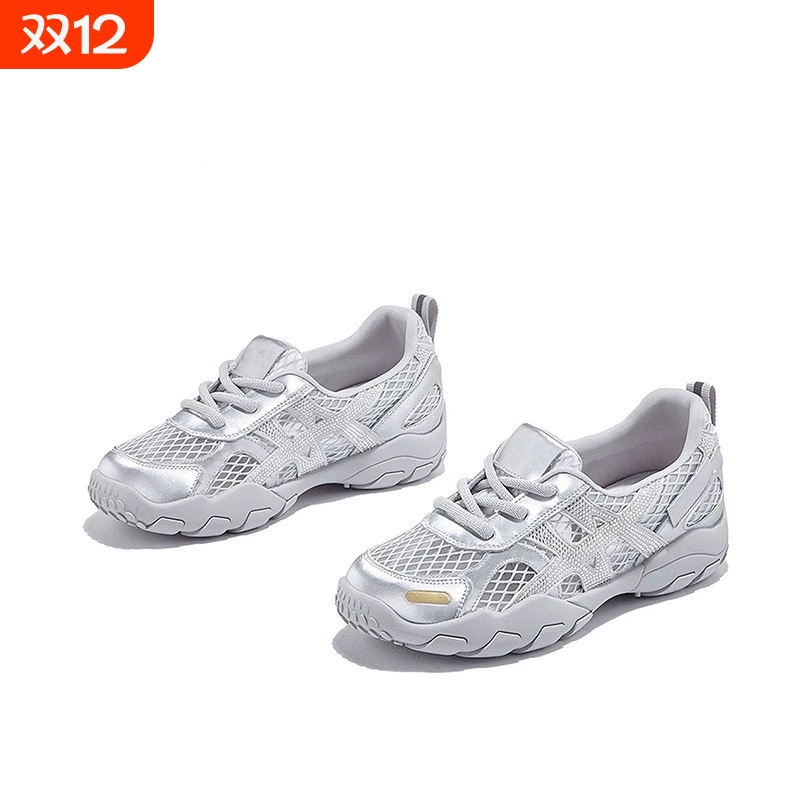 品牌断码德训鞋女2025夏季新款网面透气阿甘鞋女银色薄款运动鞋百