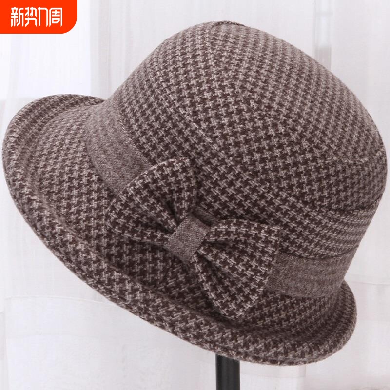 中老年人帽子女秋冬季妈妈盆帽奶奶毛呢礼帽老太太保暖渔夫帽布帽