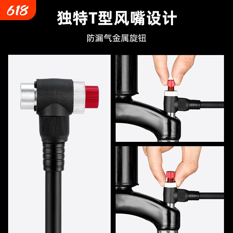 自行车打气筒  便携式铝合金充气筒  带气压表充泄高压前叉打气筒