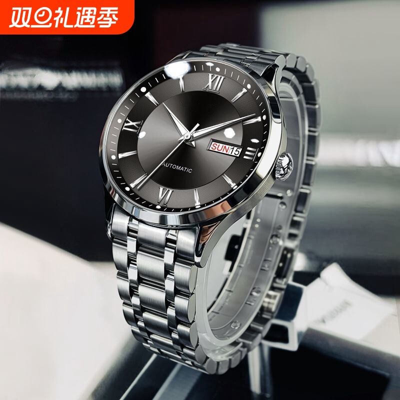 手表男全自动非机械表钢带男款商务防水石英腕表正品名牌镂空男士