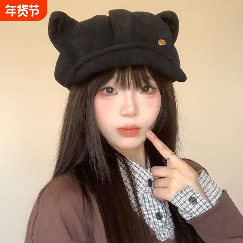 麂皮绒猫耳贝雷帽子女秋冬季新款纯色复古百搭八角帽显脸小画家帽,服饰配件/皮带/帽子/围巾,帽子,淘宝优惠券,粉丝福利购,淘宝优惠卷