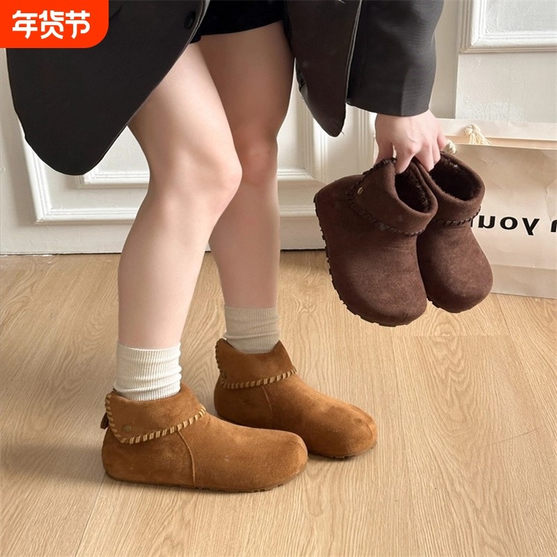 厚底内增高加绒雪地靴女款2025新款冬季保暖棉鞋勃肯短靴防滑防水
