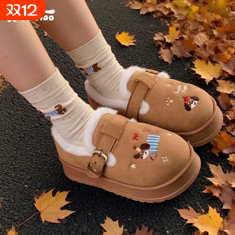 细细条可爱刺绣小狗勃肯鞋女