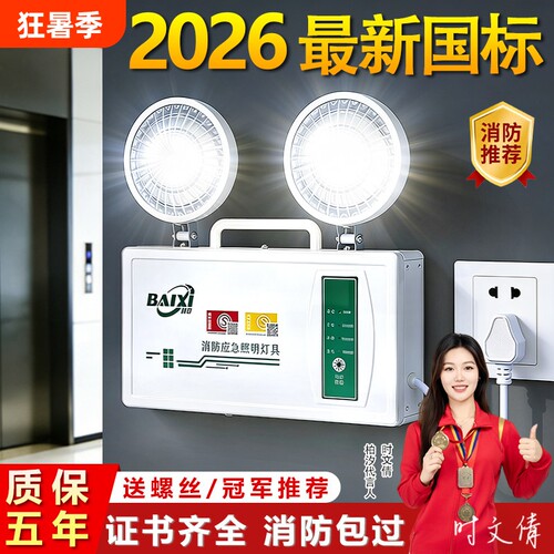 应急照明灯消防ledC紧急停电备用安全出口指示牌商通道双头应急灯