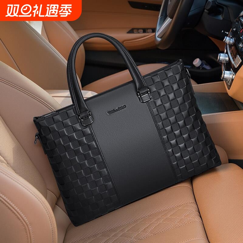 新款头层牛皮公文包男士真皮手提包商务单肩包新款斜挎包