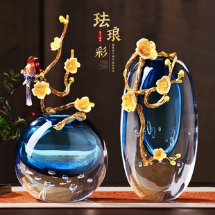 轻奢珐琅彩插花瓶客厅高端装饰工艺品琉璃高级感水晶玻璃摆件玄关