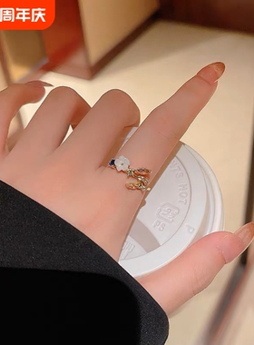法式高级感彩色锆石花朵女开口戒时尚个性辣妹同款食指戒爆款戒指