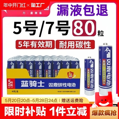 正品双鹿碳性电池5号7号玩具电视空调遥控器挂钟闹钟用五号七号碳性电池1.5V一次性普通干电池挂钟电视