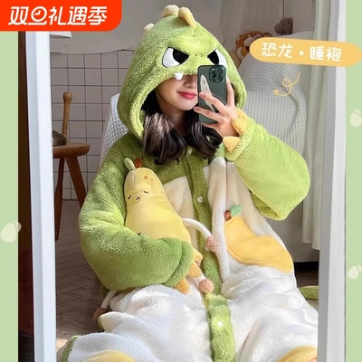 睡衣女秋冬季珊瑚绒冬天加厚加绒