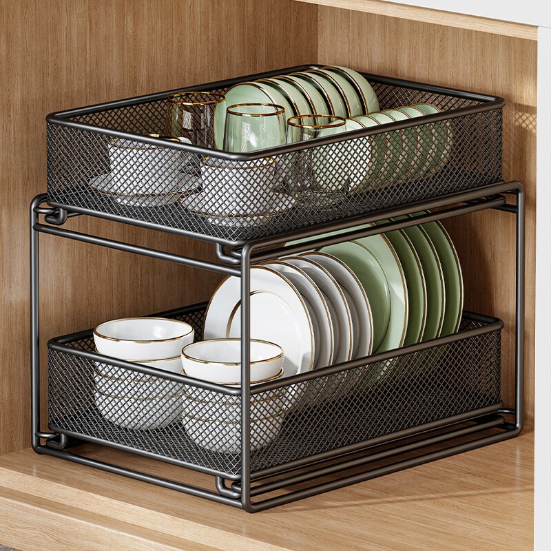 抽拉设计拿取便捷碗碟架厨房置物
