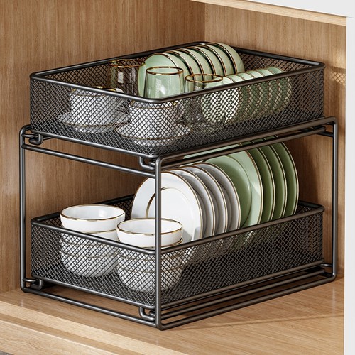 抽拉设计拿取便捷碗碟架厨房置物