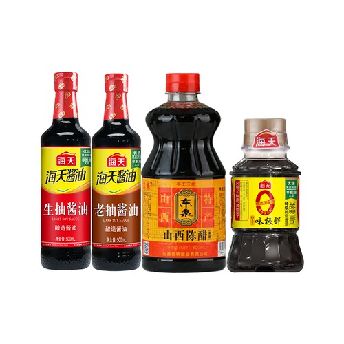 海天生抽500mL+老抽500ml+0金标生抽100ml+东泉山西陈醋800ml