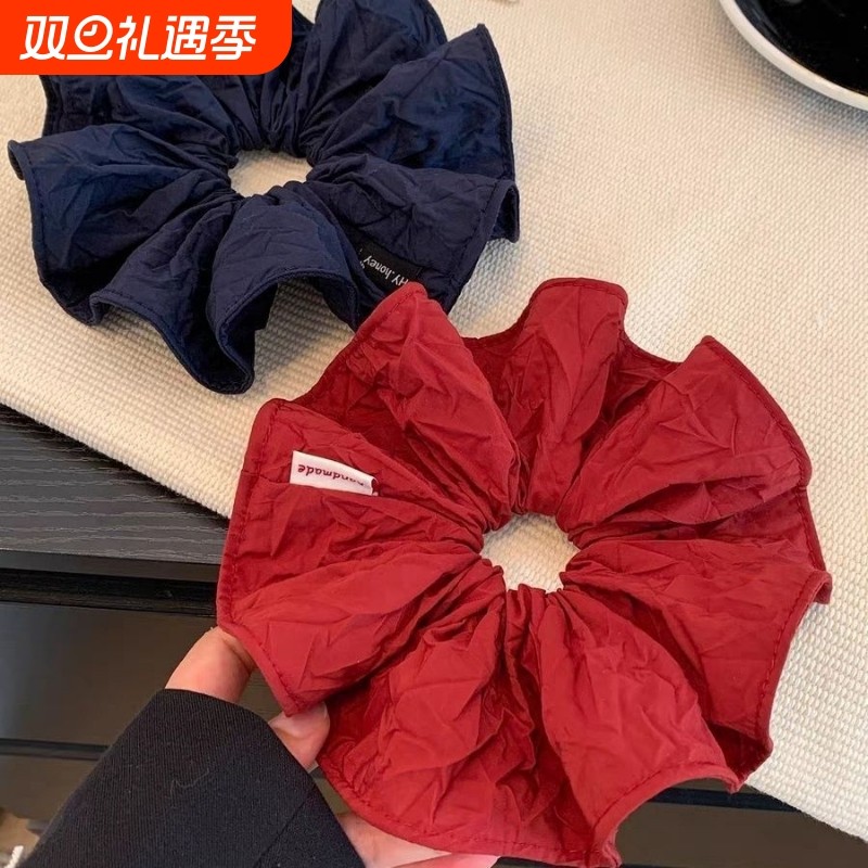 韩系复古红色大肠发圈女高级感超大号丸子头低马尾头绳慵懒风头饰