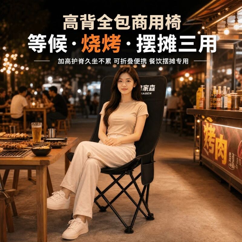 户外高背折叠椅便携式加高靠背餐饮露营摆摊露营多功能高背月亮椅图片