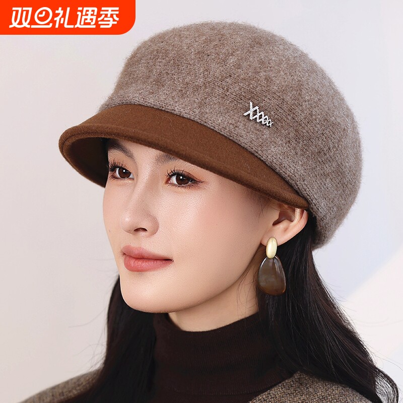 帽子女秋冬季针织保暖鸭舌帽加厚加棉贝雷帽女士妈妈帽韩版百搭款