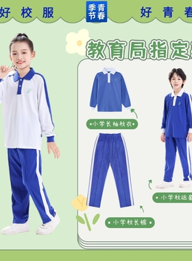 青春季节深圳校服裤小学生春夏秋款长袖长裤运动服短袖校服蓝色