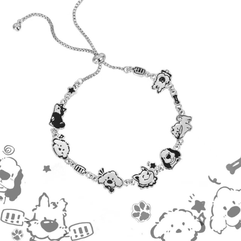 快乐小狗手链2025新款涂鸦设计高级甜酷抽拉链条手环冷淡风饰品