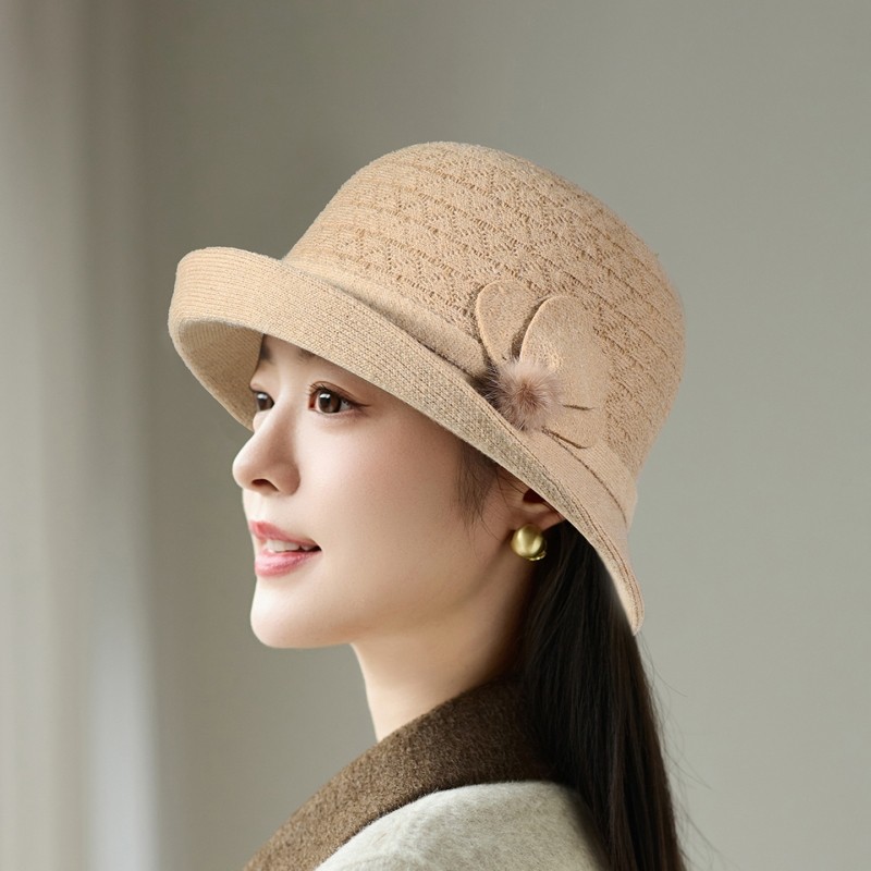 时尚百搭礼帽盆帽女士秋冬季百搭显脸小遮阳渔夫帽户外妈妈时装帽