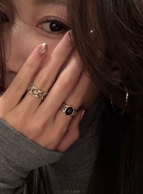 复古仿虎眼石雕花戒指女轻奢高级感精致开口食指戒小众设计感指环