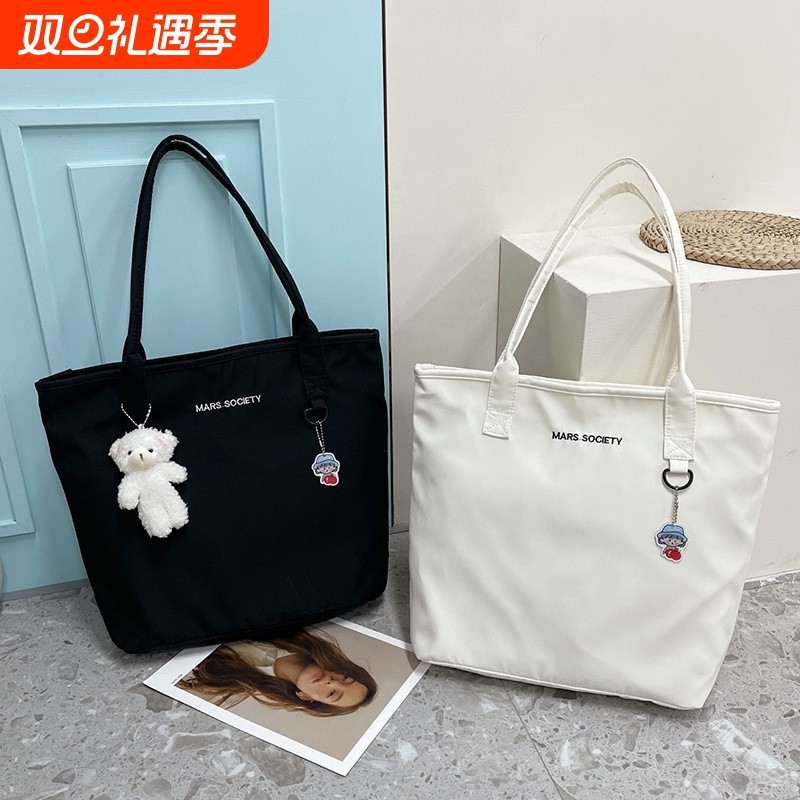 手提帆布包学生大容量慵懒风女日系原宿学生帆布袋简约时尚潮单肩