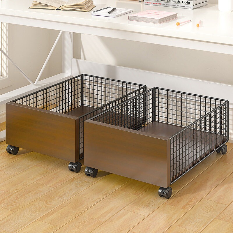 书本收纳箱书箱学习桌下可移动置物架带轮小推车书架教室放书箱子