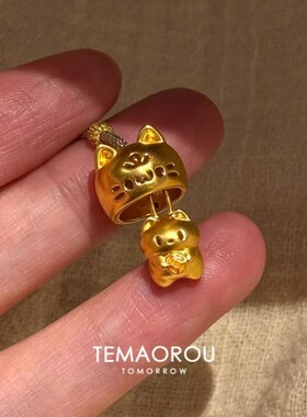 可爱【套头喵】招财躲猫猫金色小猫咪吊坠棕色编绳项链毛衣链配饰