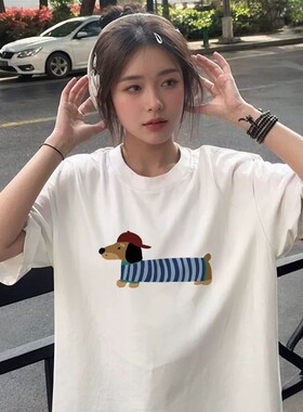 T恤宽松时尚印花短袖t恤男女情侣夏季休闲上衣黑色白色0423蓝色