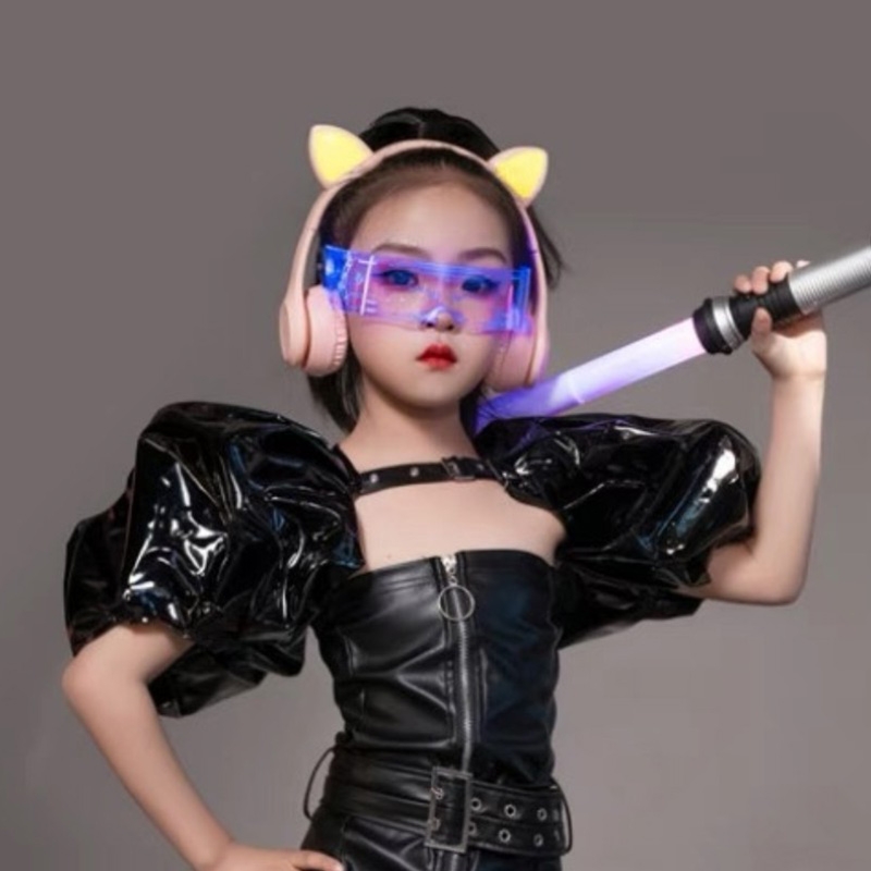 变色led发光眼镜赛博朋克科技感墨镜电音节荧光儿童圆脸自动偏光