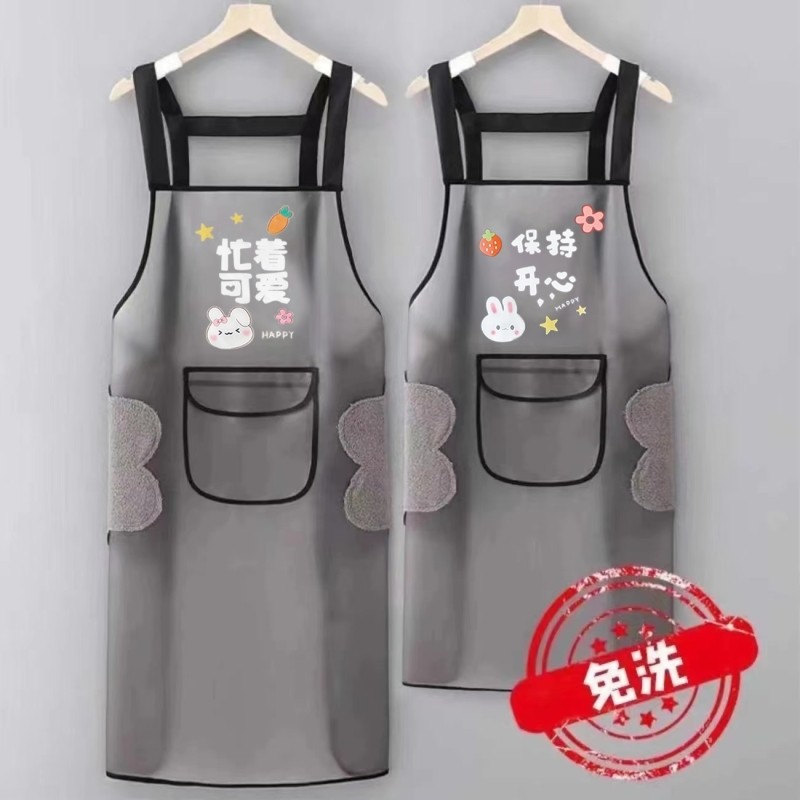 家用围裙女2025厨房新款防水防油围腰软皮工作服加长透明背带免洗