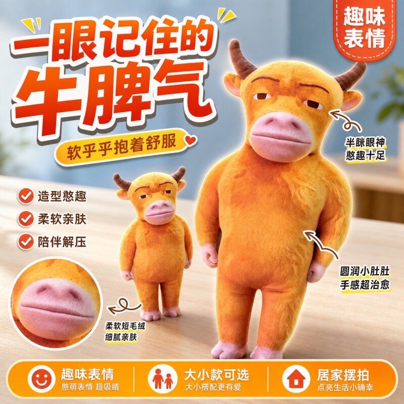 搞怪牛来抽象毛绒玩偶公仔抱枕牛妈妈书包挂饰钥匙扣趣味七夕礼物图片
