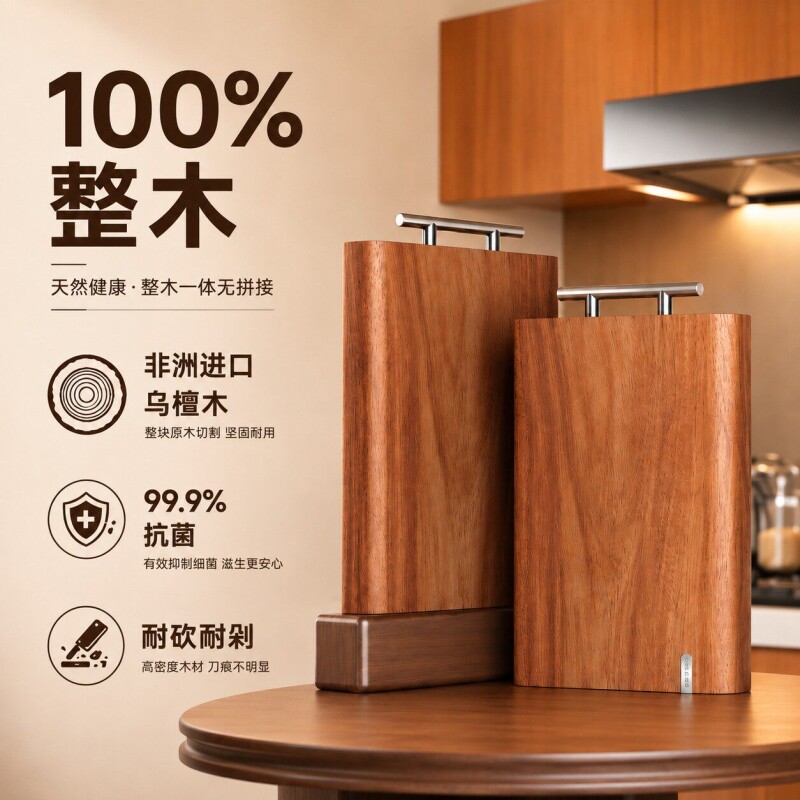 乌檀木菜板整木抗菌防霉家用食品级实木砧板厨房专用揉面切菜案板