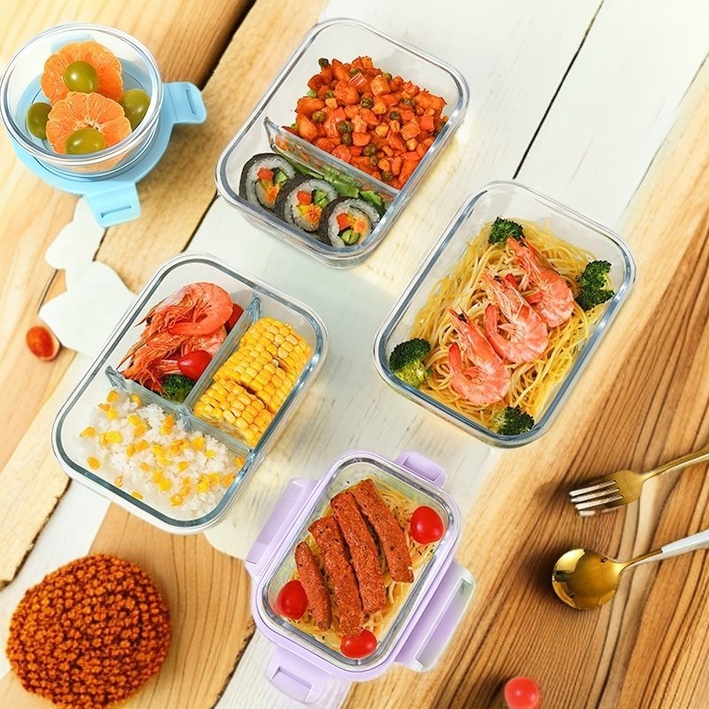 玻璃饭盒微波炉加热专用学生带饭保鲜盒便当碗保温密封大容量三格