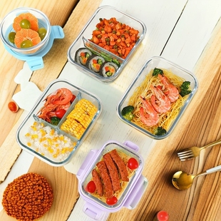 玻璃饭盒微波炉加热专用学生带饭保鲜盒便当碗保温密封大容量三格