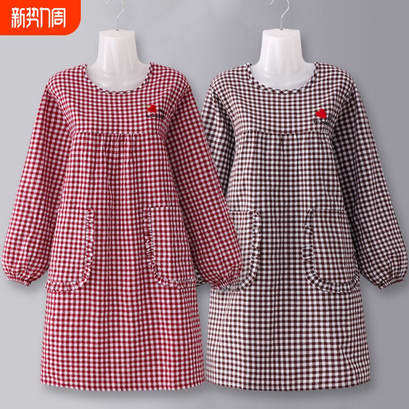 罩衣女2025新款餐饮专用长袖夏天薄款做饭围裙家用厨房纯棉工作服