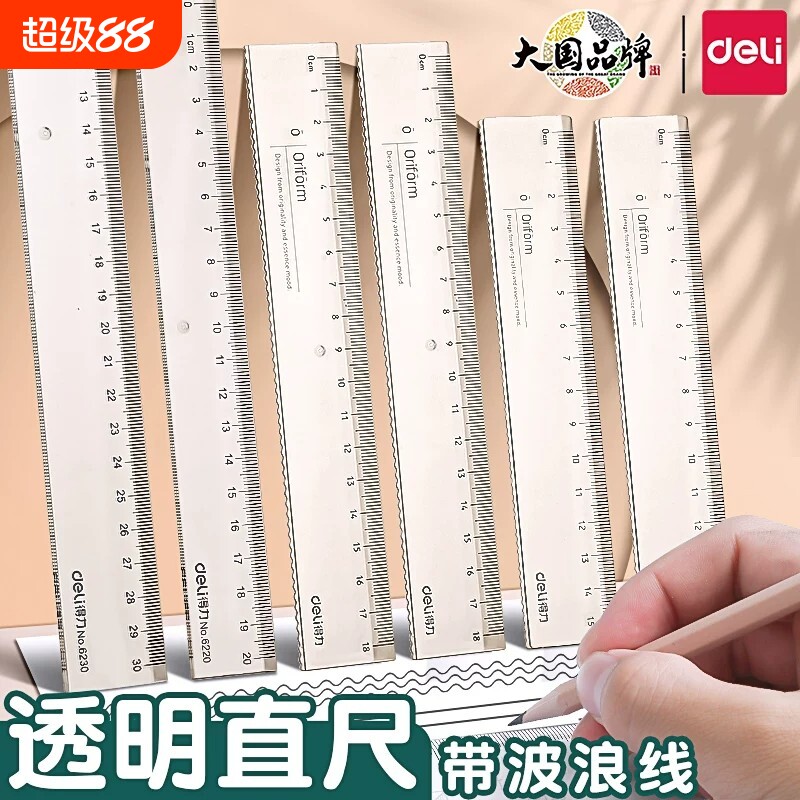 得力透明直尺带波浪线小学生专用图片