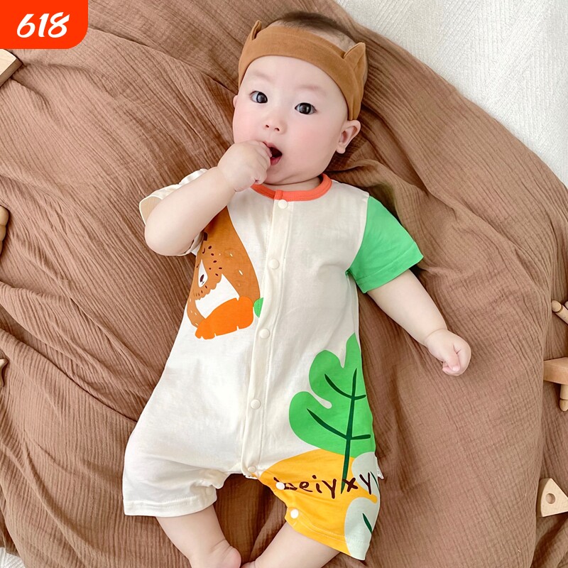 1-36月婴儿夏天夏季薄款连体衣男童宝宝短袖哈衣爬服夏装衣服纯棉