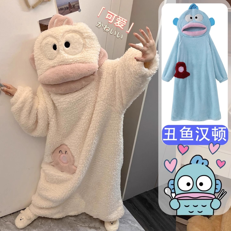 白色小丑鱼汉顿珊瑚绒加厚睡袍