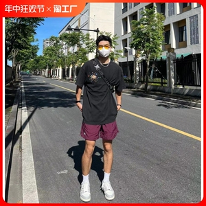 美式国潮刺绣休闲潮牌短裤男夏季ins高街不过膝速干宽松四五分裤