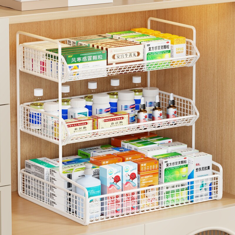 药物收纳盒家用多层医药箱分层架家庭装大容量分格常用药品置物架