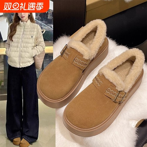 厚底加绒全包勃肯鞋女2025冬季新款爆款保暖雪地靴乐福鞋毛绒棉鞋