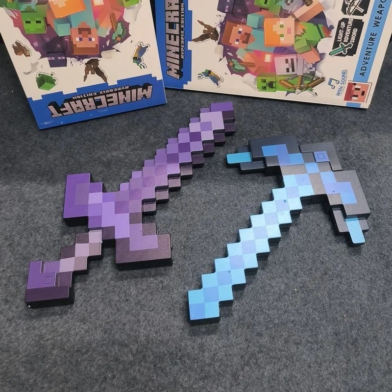 我的世界钻石剑镐二合一可变形发声光剑像素弓箭游戏周边儿童玩具