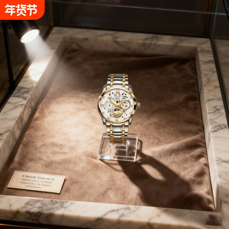 正品瑞士2024新款手表男士全自动机械风防水精钢带双日历男表夜光